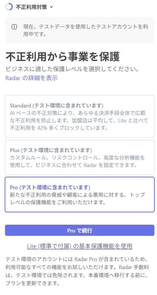 Stripe不正利用対策設定のテスト例